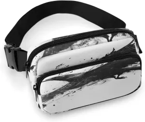Adjustable Strap Belt Bag for Women Men Unisex, Hands-free Black Crow Raven Bird Grey Waist Pack for Outdoor Travel