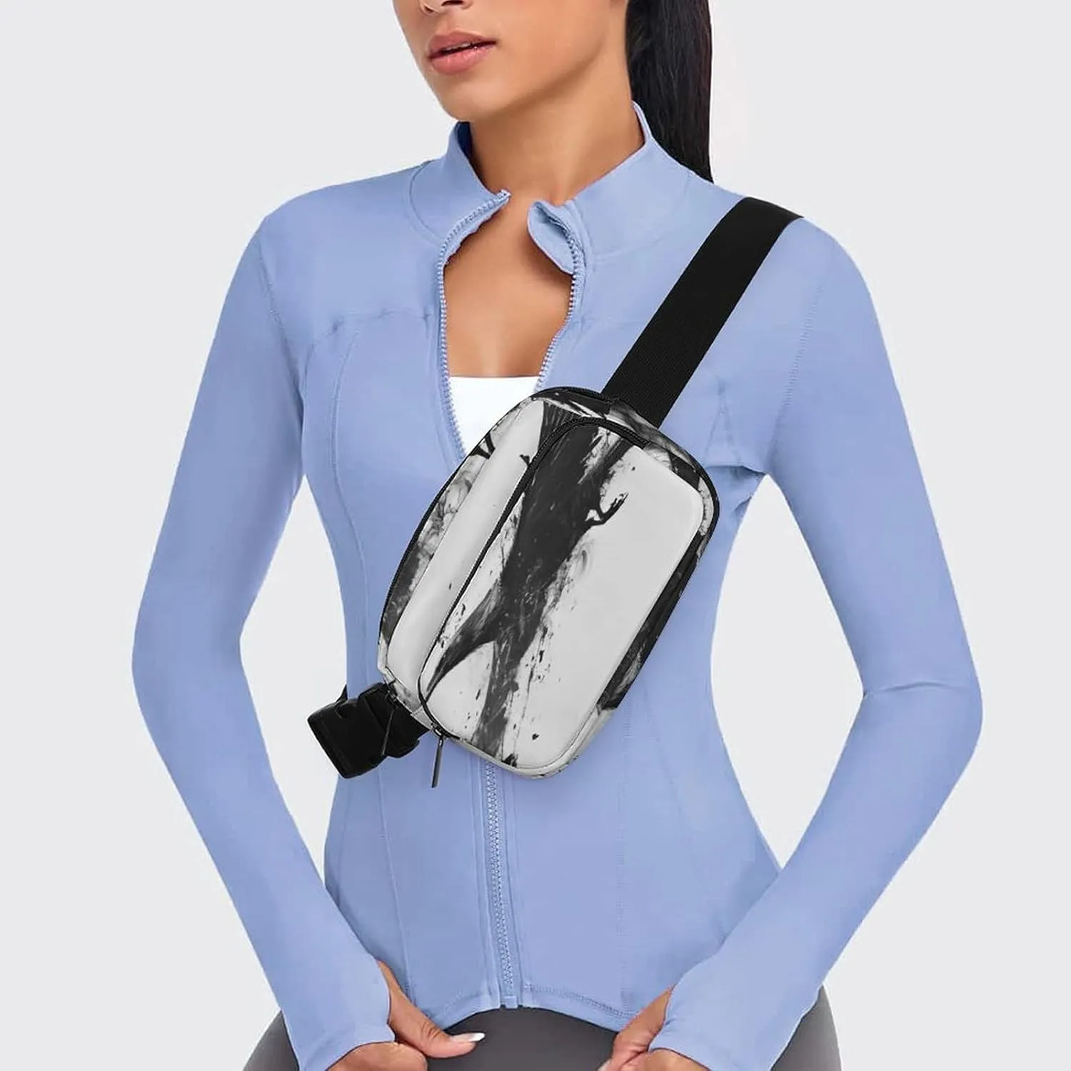 Adjustable Strap Belt Bag for Women Men Unisex, Hands-free Black Crow Raven Bird Grey Waist Pack for Outdoor Travel