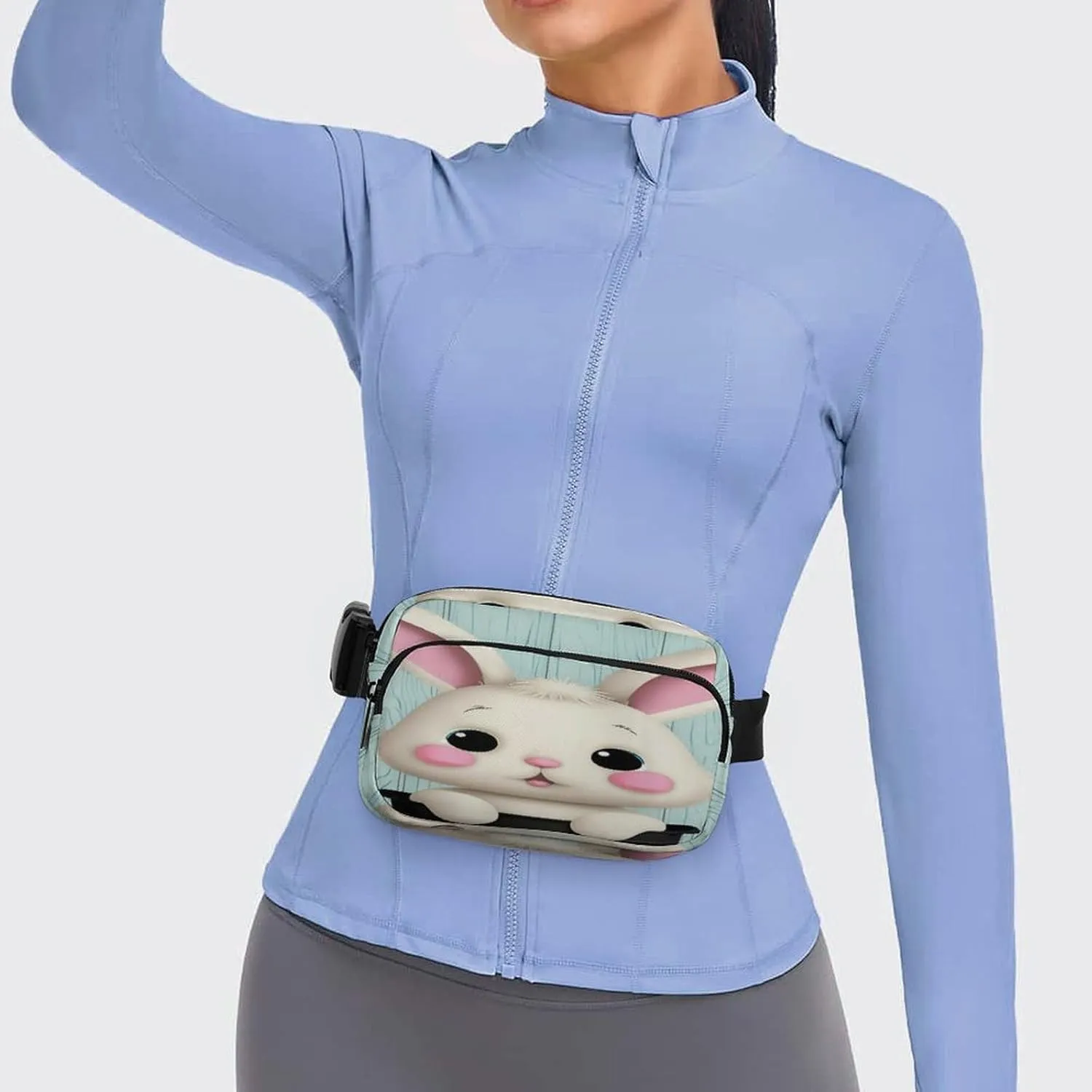 Adjustable Strap Fanny Pack for Women Men Unisex, Multi-fonction Blue Wooden Easter Eggs Bunny Rabbit Belt Bag for Workout Shopping