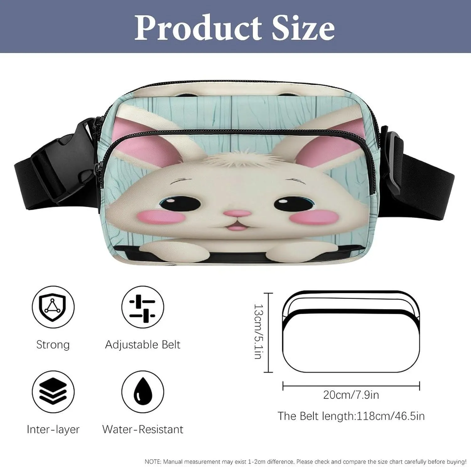 Adjustable Strap Fanny Pack for Women Men Unisex, Multi-fonction Blue Wooden Easter Eggs Bunny Rabbit Belt Bag for Workout Shopping
