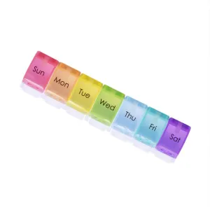 Albedel Key-Style 7 Day Weekly Pill Case Organizer Container Holder Box Dispenser 7 Compartments Rainbow Color Large Portable Anti-dust for Pills Purse Vitamin Travel