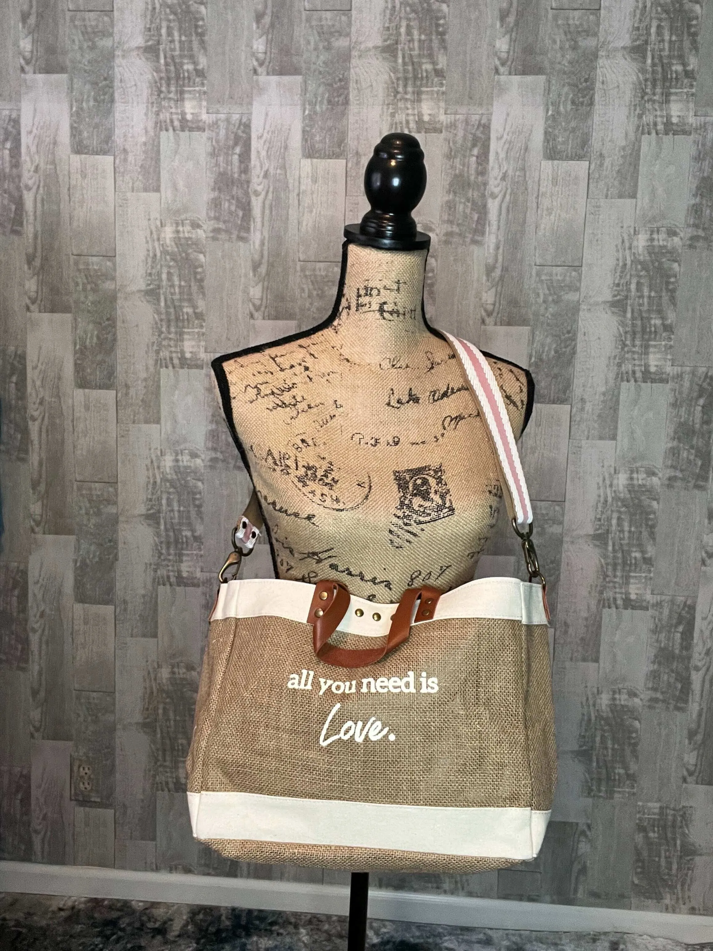 All You Need is Love Jute Crossbody Tote