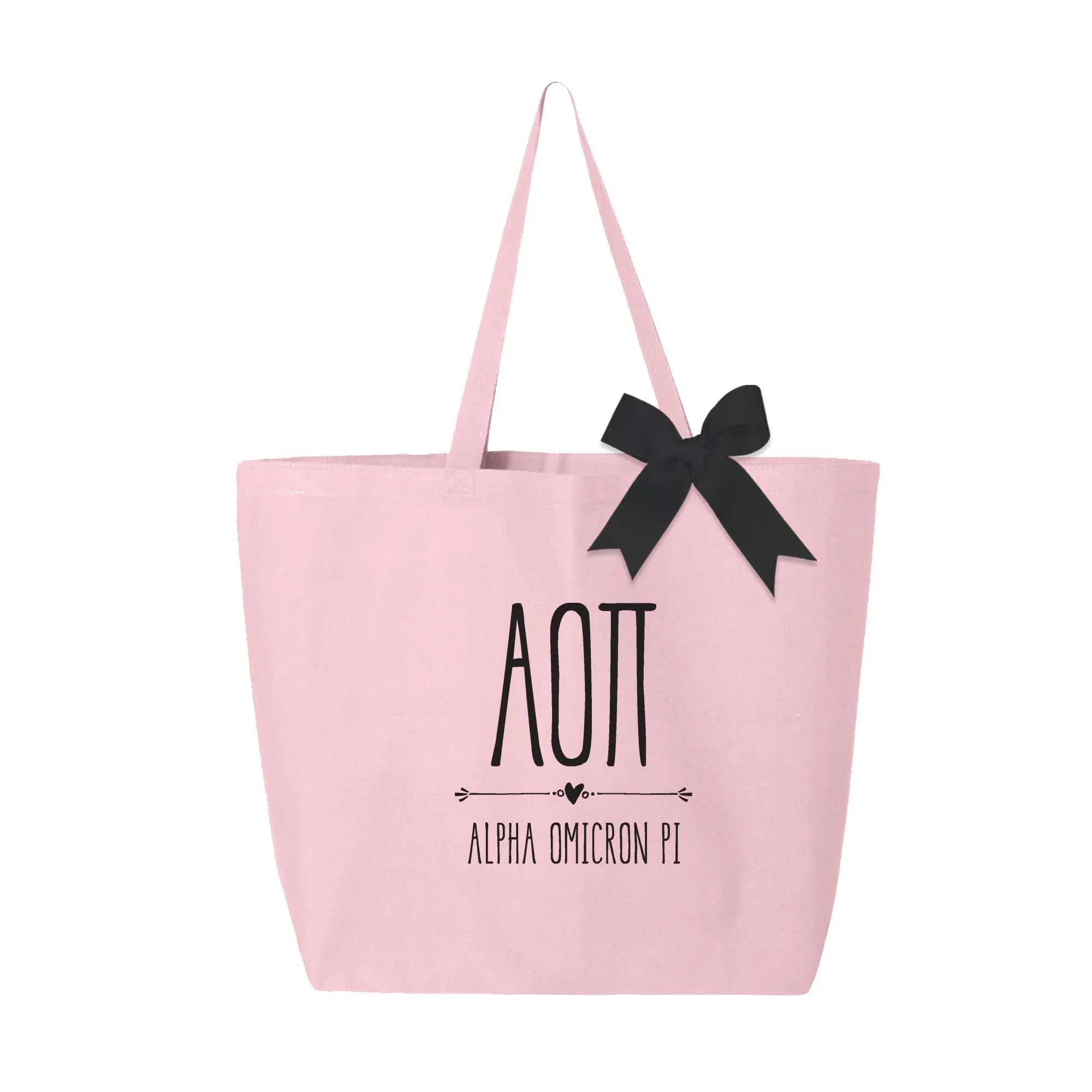 Alpha Omicron Pi Pink Canvas Tote Bag with Black Bow