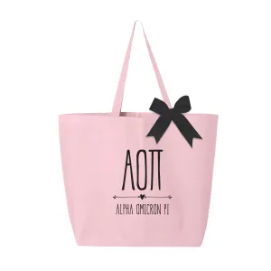 Alpha Omicron Pi Pink Canvas Tote Bag with Black Bow