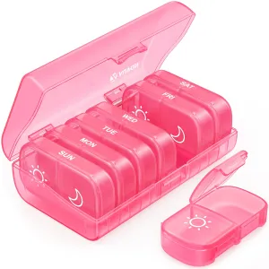 AUVON XL Weekly Pill Organizer 2 Times a Day, AM PM Pill Box 7 Day with One-Side Large Opening Design for Easy Filling, Portable Travel Pill Case for Medication, Vitamins, Fish Oils, Supplements A-pink