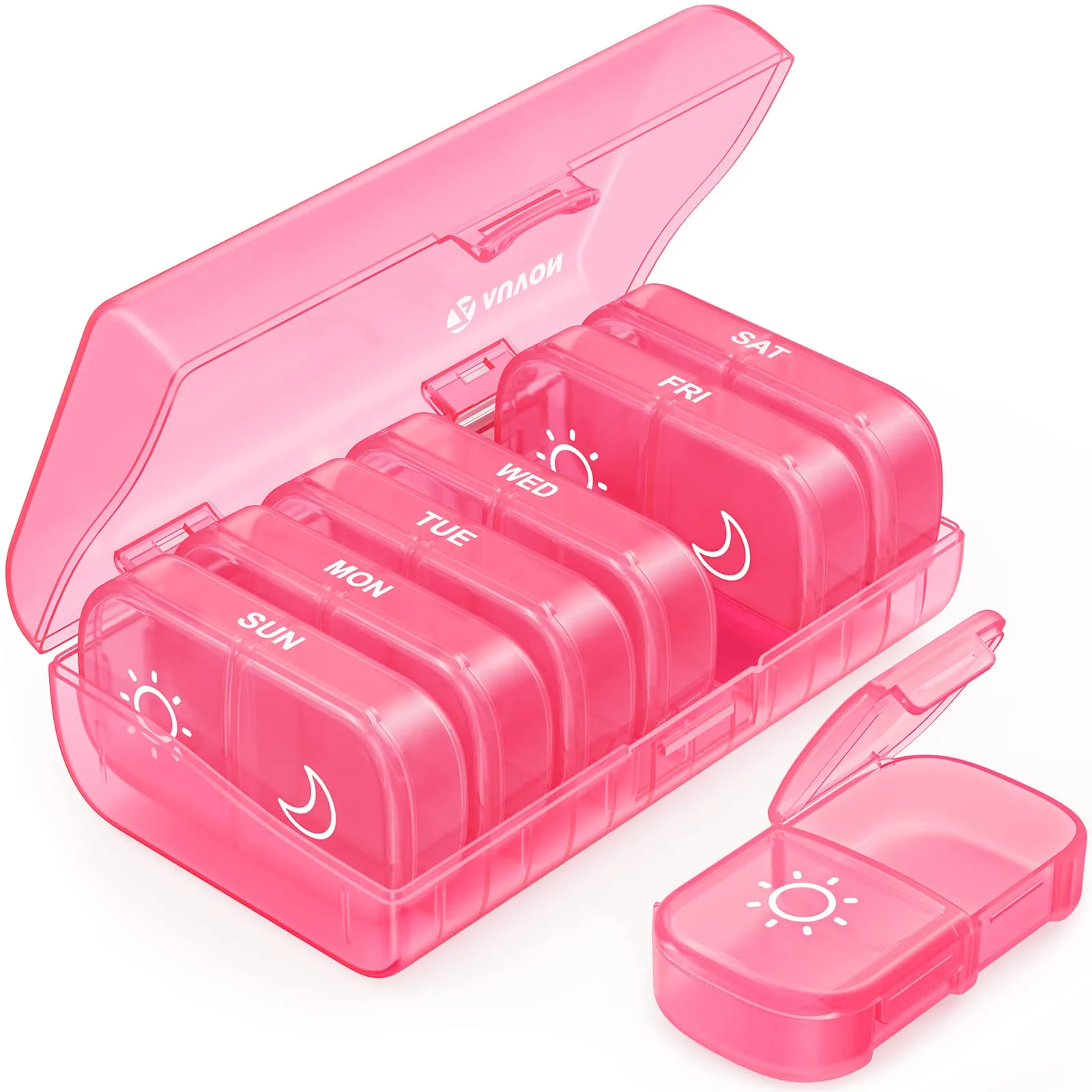 AUVON XL Weekly Pill Organizer 2 Times a Day, AM PM Pill Box 7 Day with One-Side Large Opening Design for Easy Filling, Portable Travel Pill Case for Medication, Vitamins, Fish Oils, Supplements A-pink