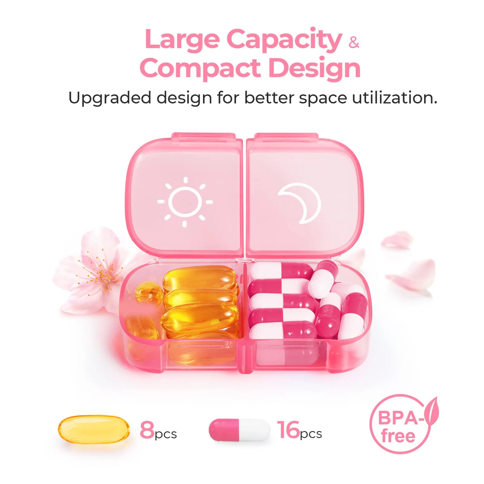 AUVON XL Weekly Pill Organizer 2 Times a Day, AM PM Pill Box 7 Day with One-Side Large Opening Design for Easy Filling, Portable Travel Pill Case for Medication, Vitamins, Fish Oils, Supplements A-pink