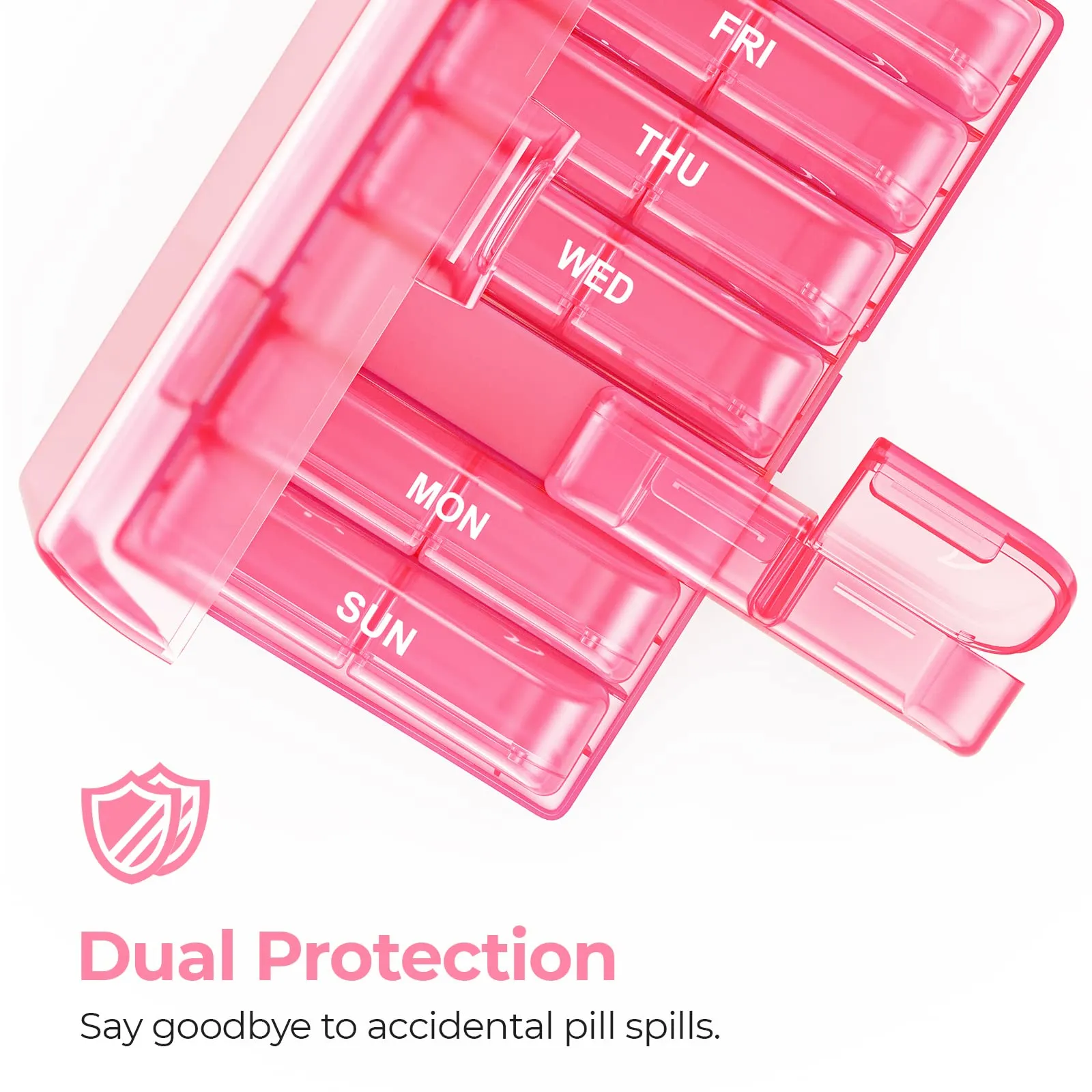 AUVON XL Weekly Pill Organizer 2 Times a Day, AM PM Pill Box 7 Day with One-Side Large Opening Design for Easy Filling, Portable Travel Pill Case for Medication, Vitamins, Fish Oils, Supplements A-pink