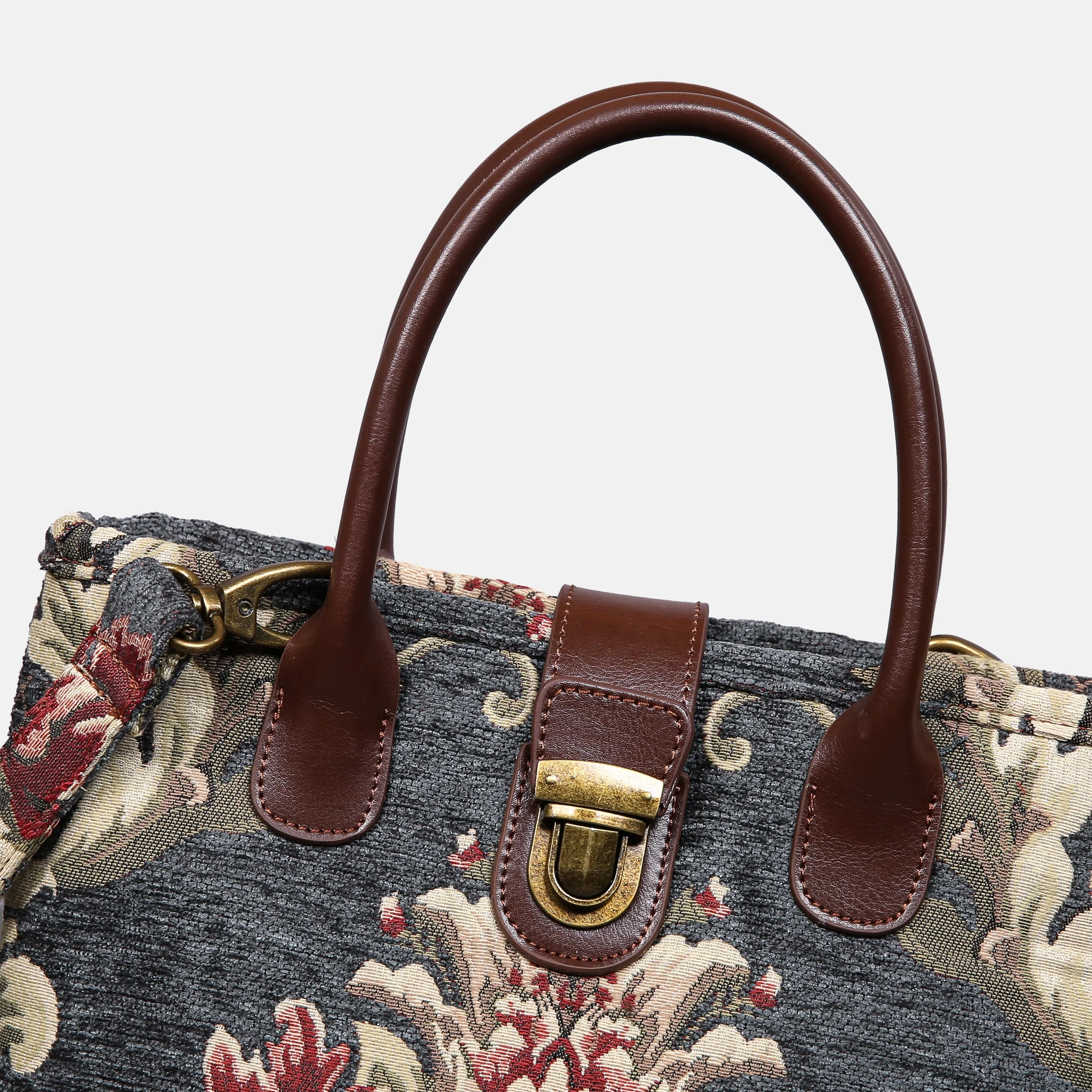 Baroque Floral Green Gray Tuck Lock Carpet Satchel