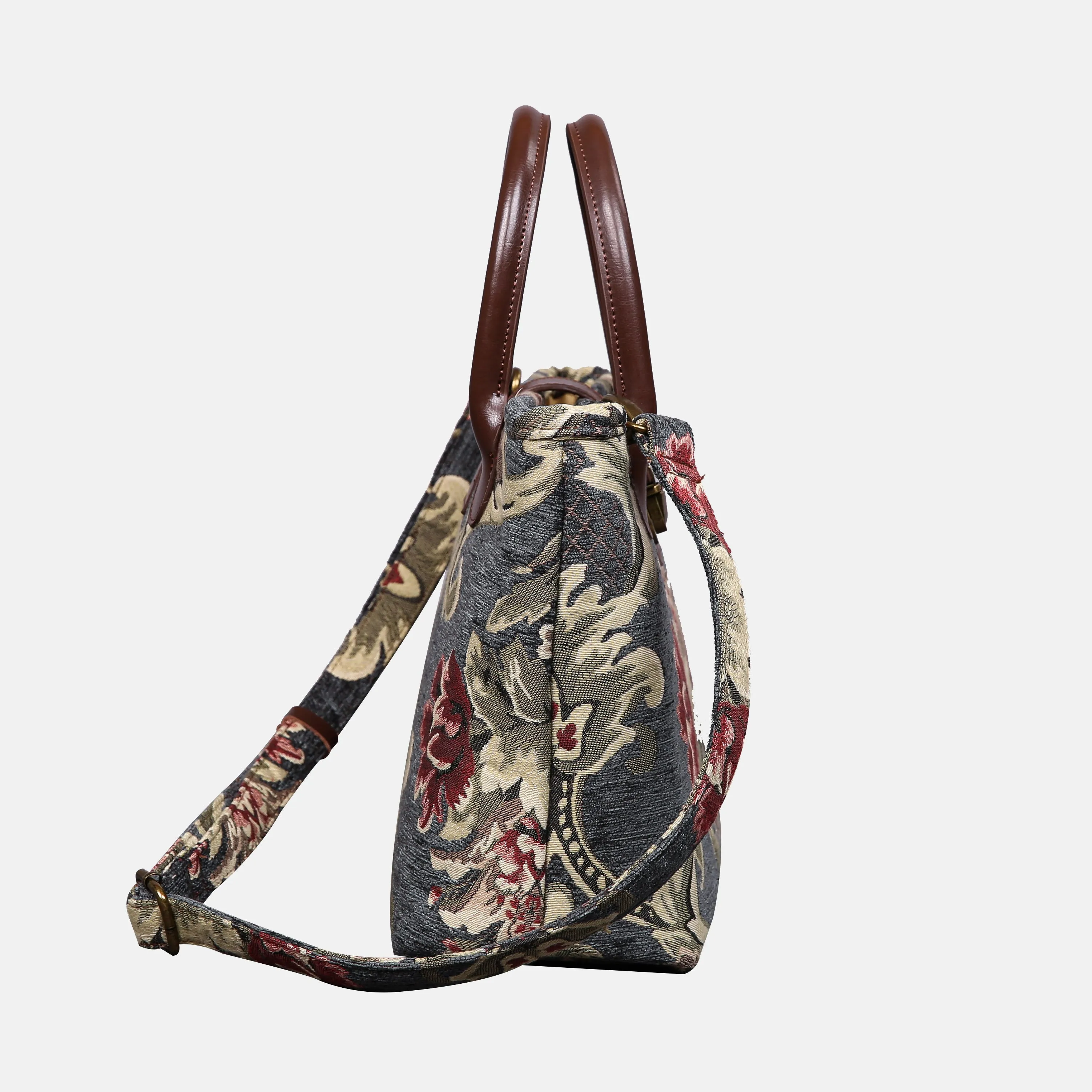 Baroque Floral Green Gray Tuck Lock Carpet Satchel