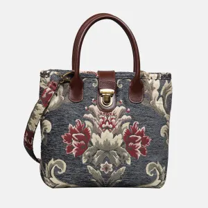 Baroque Floral Green Gray Tuck Lock Carpet Satchel