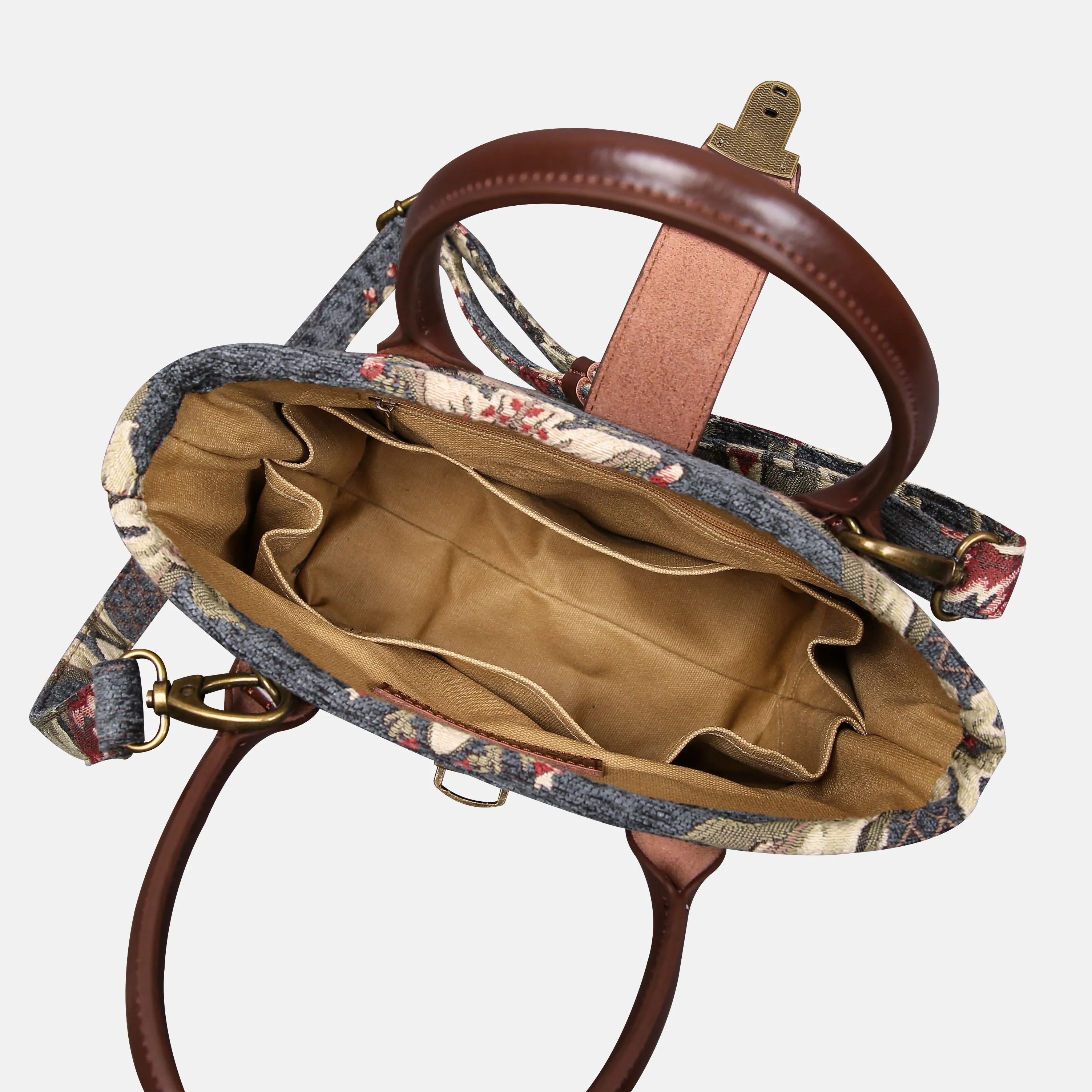 Baroque Floral Green Gray Tuck Lock Carpet Satchel