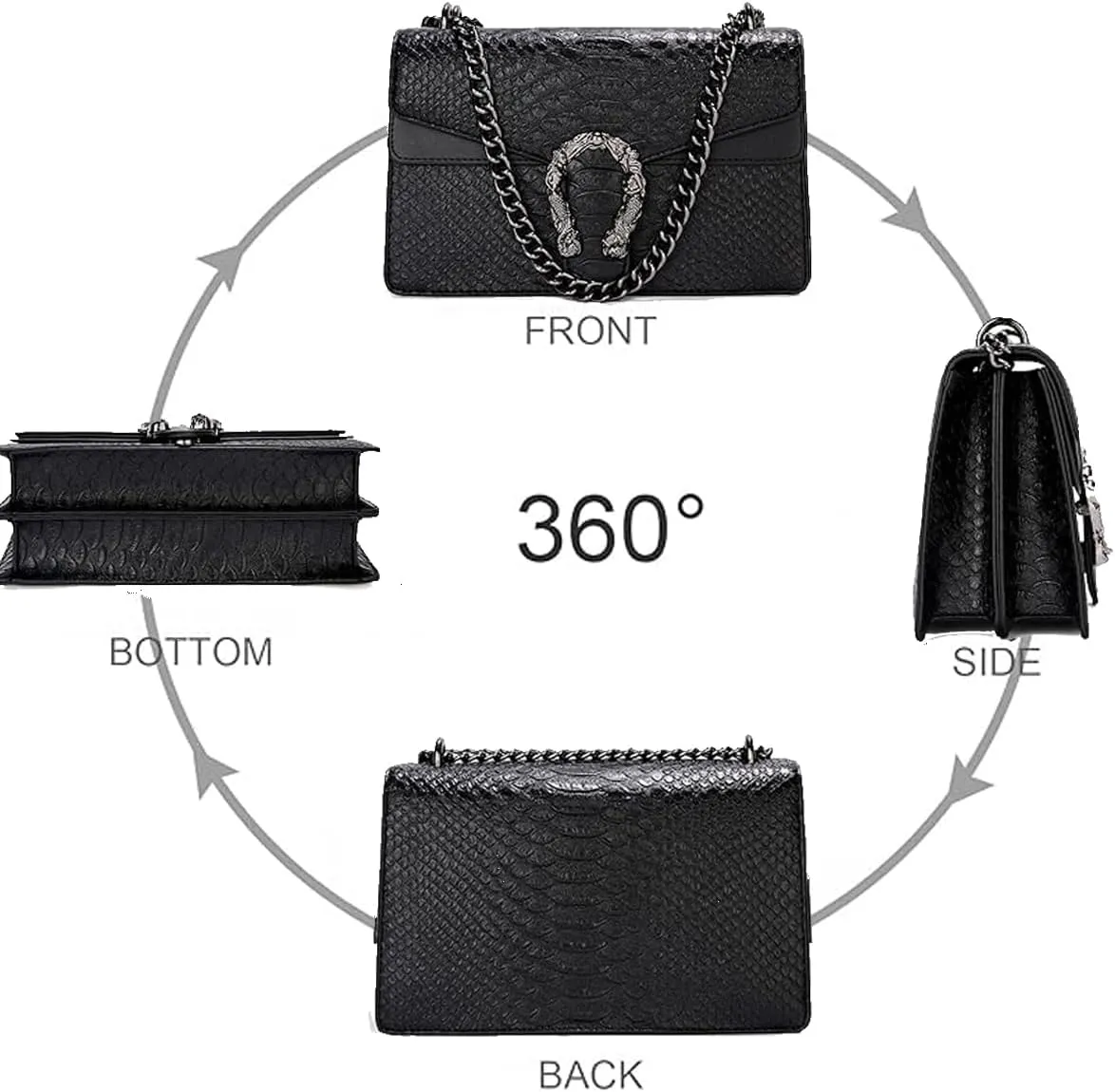 Bealin Women's Crossbody Shoulder Bag Retro Snake Print Square Satchel Handbag Chain Strap Clutch Leather Bag