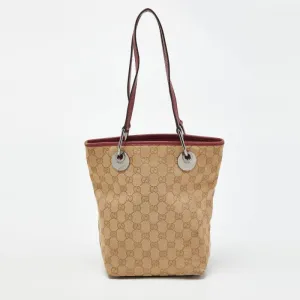 Beige/Red GG Canvas and Leather Open Tote