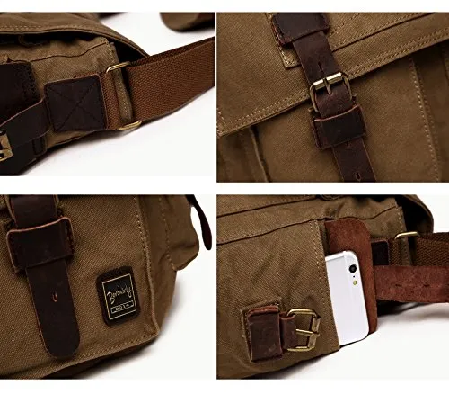 Berchirly Vintage Military Men Canvas Messenger Bag for 14.7Inch Laptop