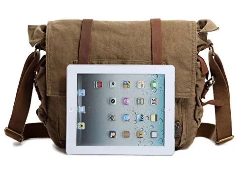 Berchirly Vintage Military Men Canvas Messenger Bag for 14.7Inch Laptop
