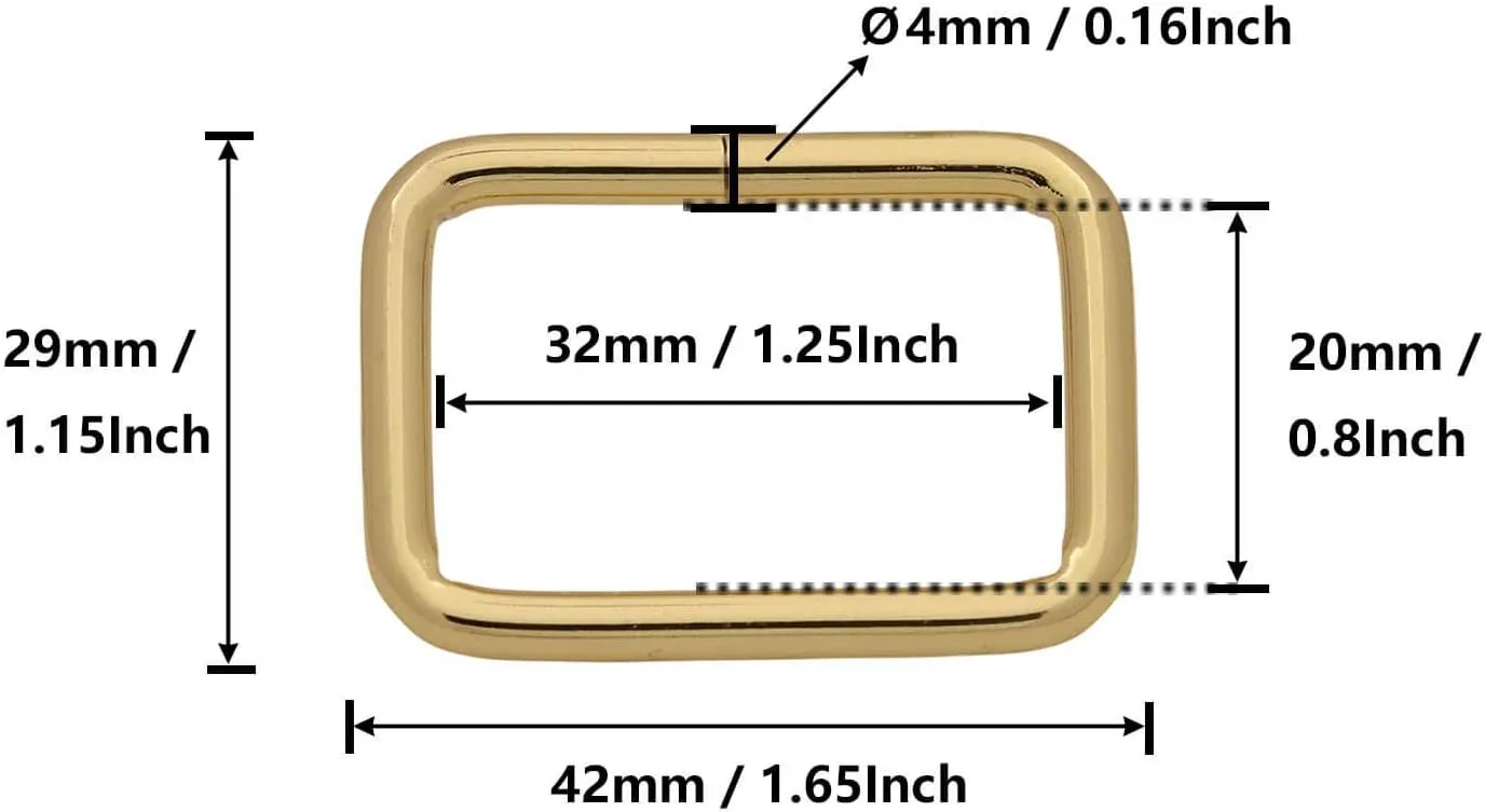 BIKICOCO Metal Rectangle Ring Buckles Square Strap Webbing Belt Rings for Bag Purse Non Welded 1-1/4 x 3/4 Inch