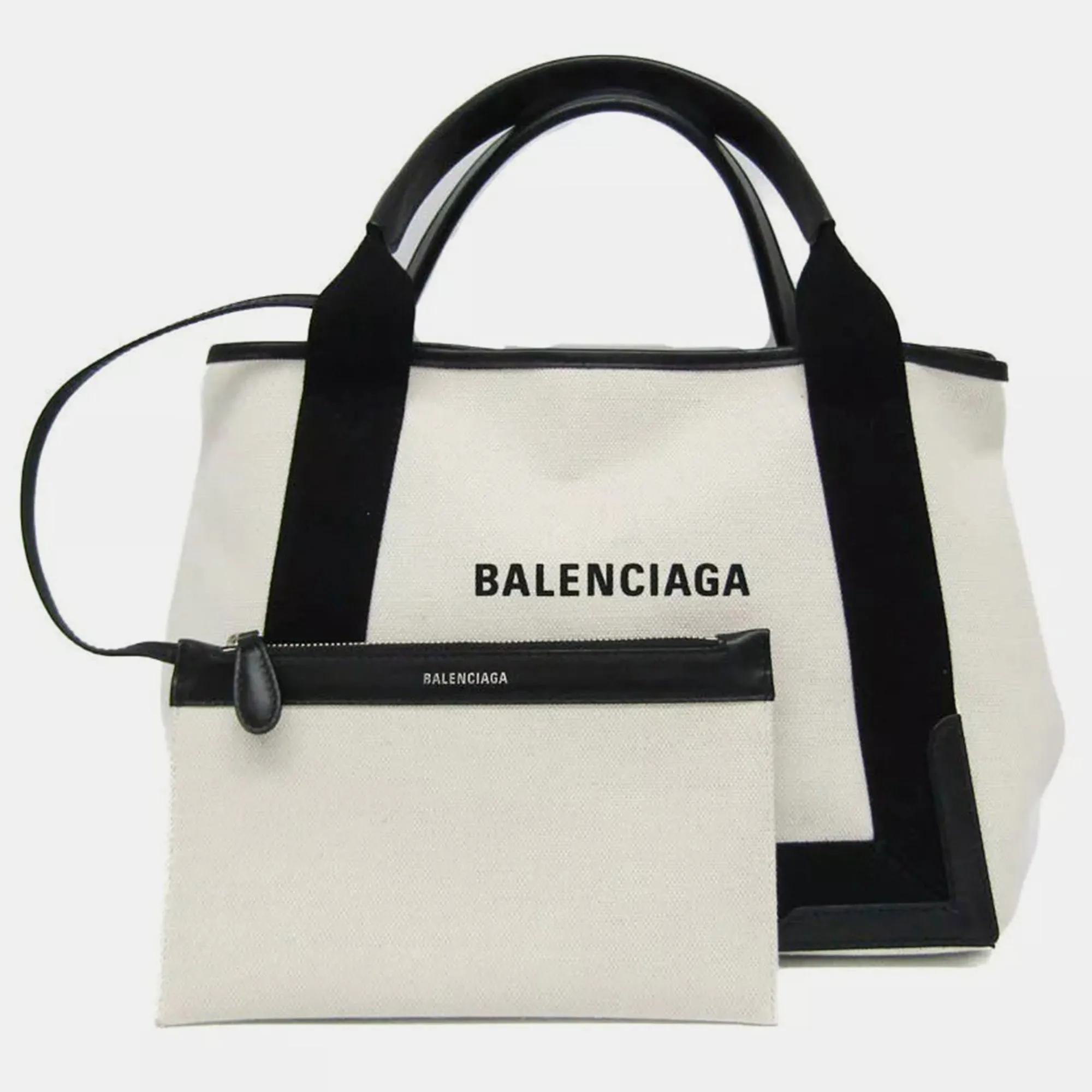 Black Canvas Leather Navy Cabas S Women's Handbag
