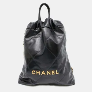 Black Shiny Calf Leather 22 Backpack