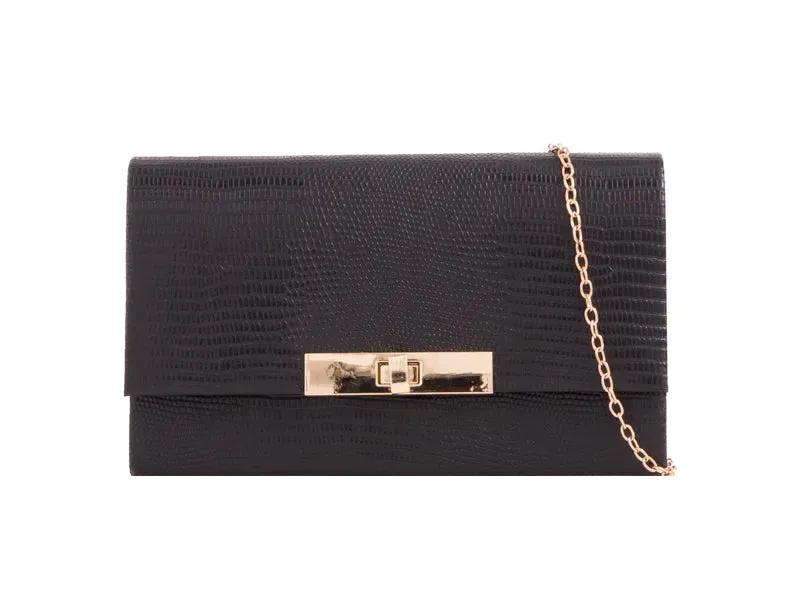 Black Snake Print Box Clutch Bag
