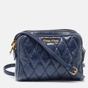 Blue Matelass&eacute; Leather Camera Crossbody Bag