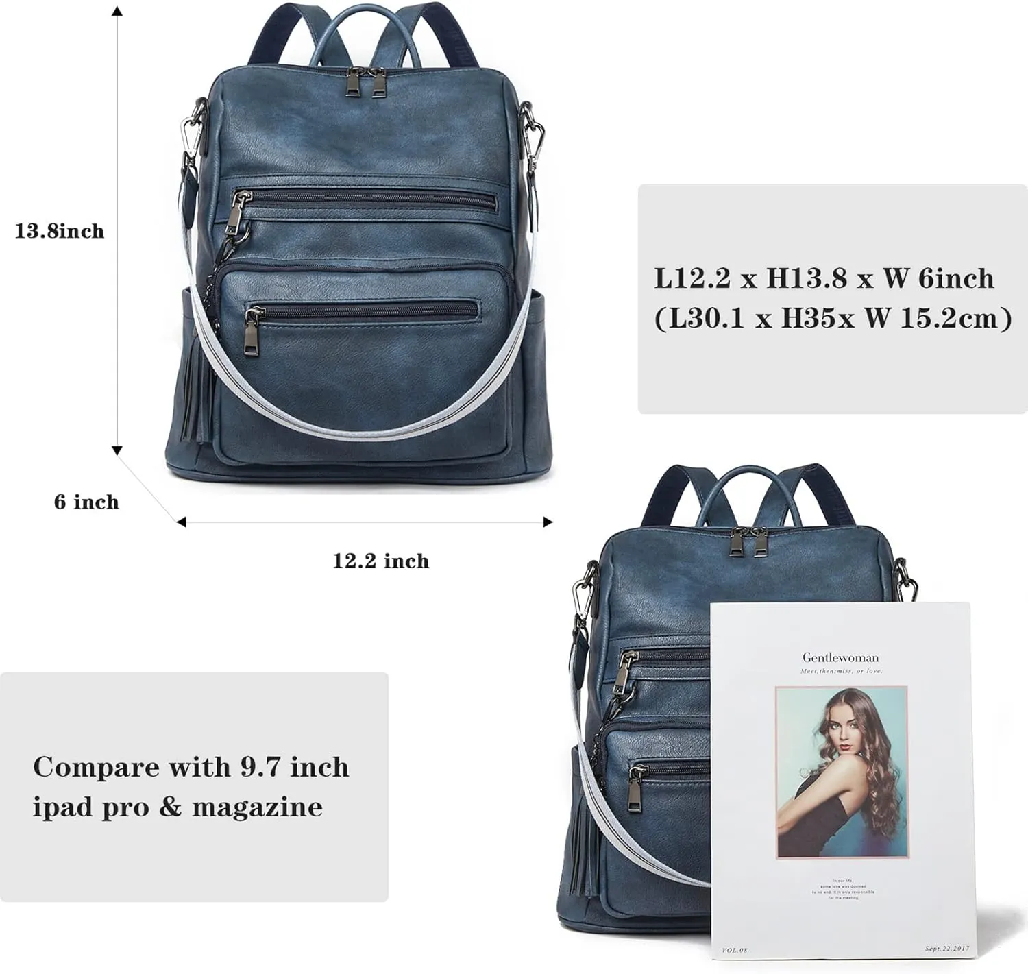 BROMEN Backpack Purse for Women Fashion Leather Designer Travel Large Ladies Shoulder Bags