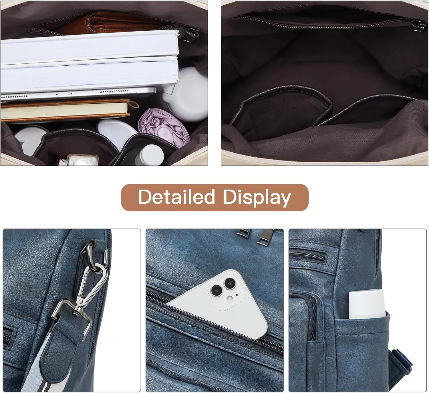 BROMEN Backpack Purse for Women Fashion Leather Designer Travel Large Ladies Shoulder Bags