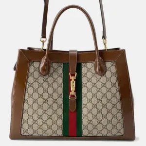Brown/Beige GG Supreme Canvas and Leather Medium Web Jackie 1961 Tote Bag