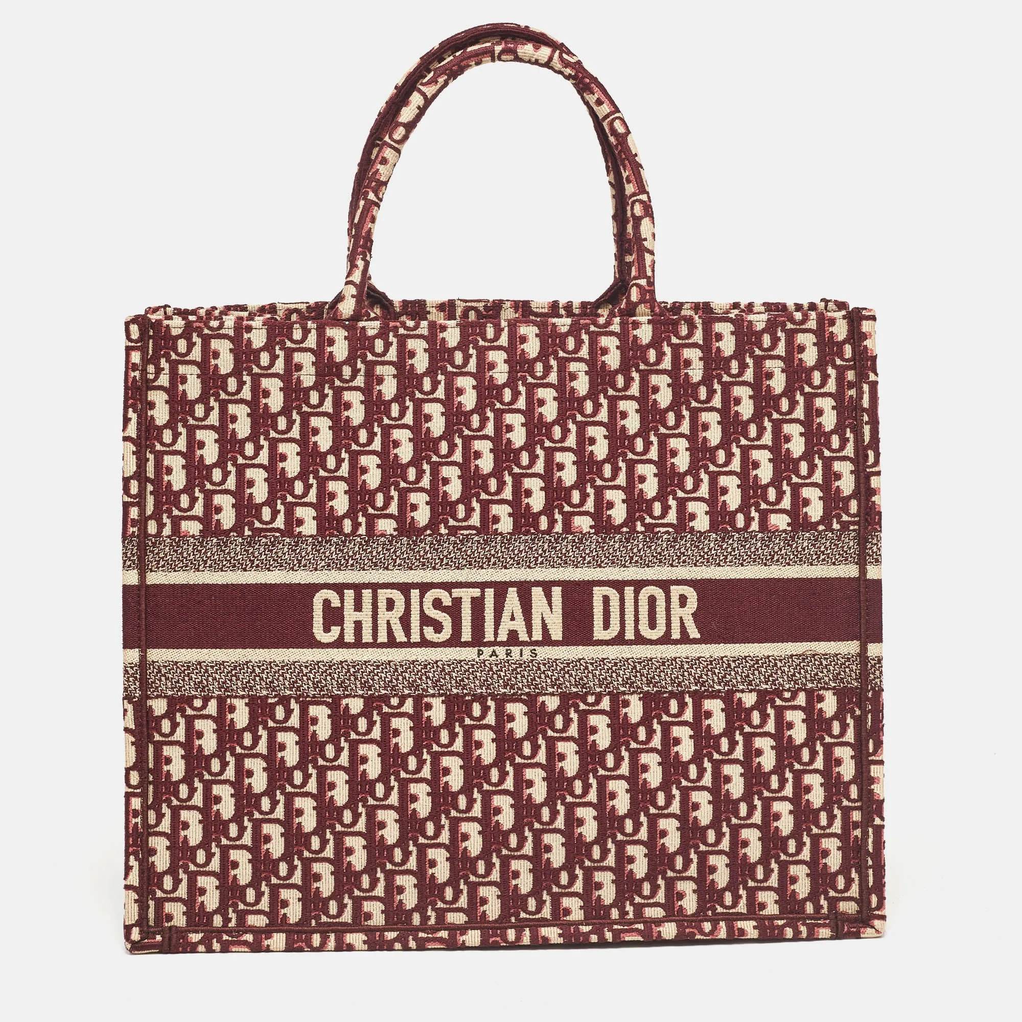 Burgundy Oblique Embroidered Canvas Large Book Tote