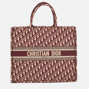 Burgundy Oblique Embroidered Canvas Large Book Tote