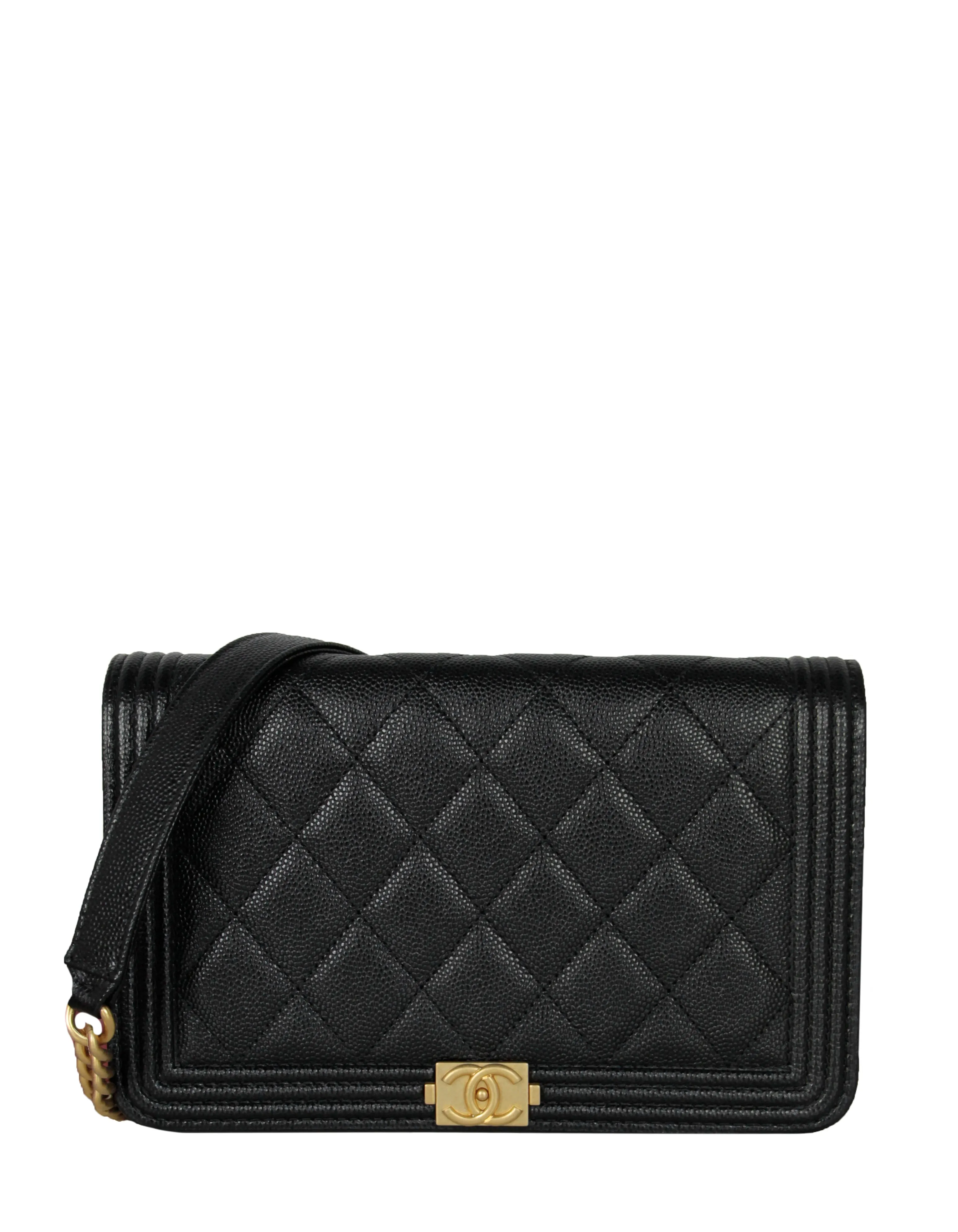 Chanel 2023 Black Caviar Boy Wallet on Chain WOC Crossbody Bag