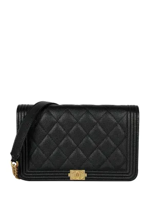 Chanel 2023 Black Caviar Boy Wallet on Chain WOC Crossbody Bag