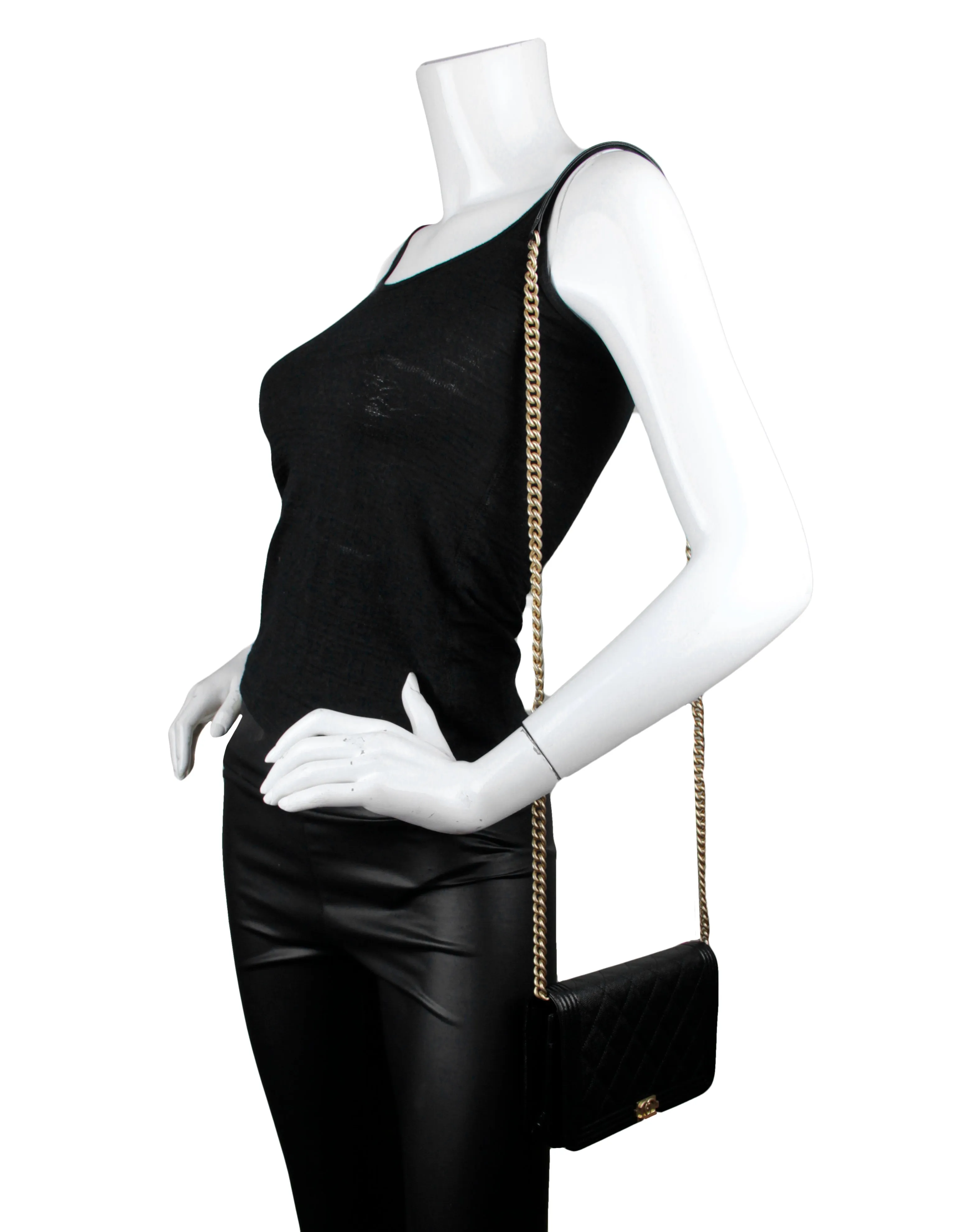 Chanel 2023 Black Caviar Boy Wallet on Chain WOC Crossbody Bag