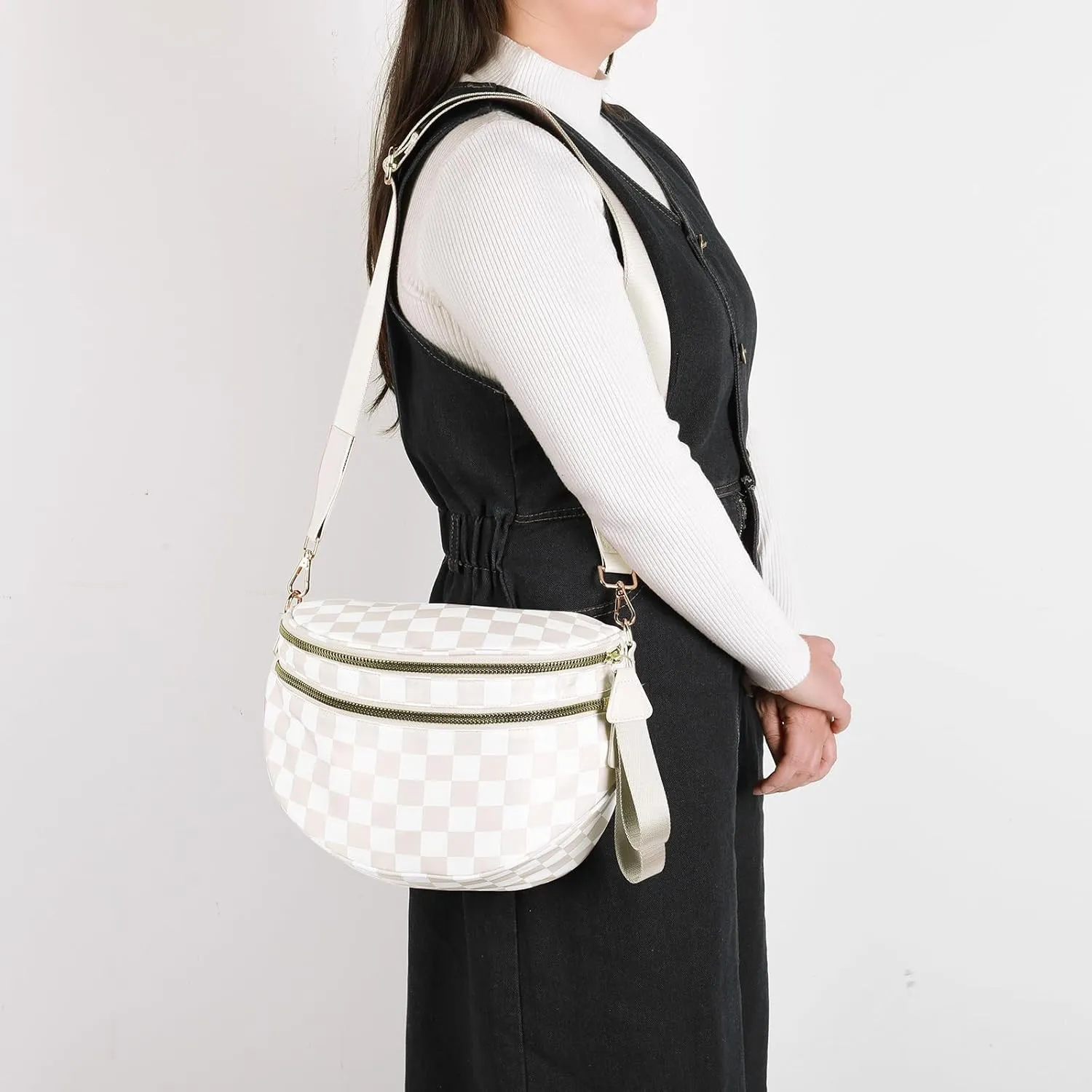 Checkered Crossbody Bum Bags for Women Nylon Checkered Purse Checkerboard Fanny Pack