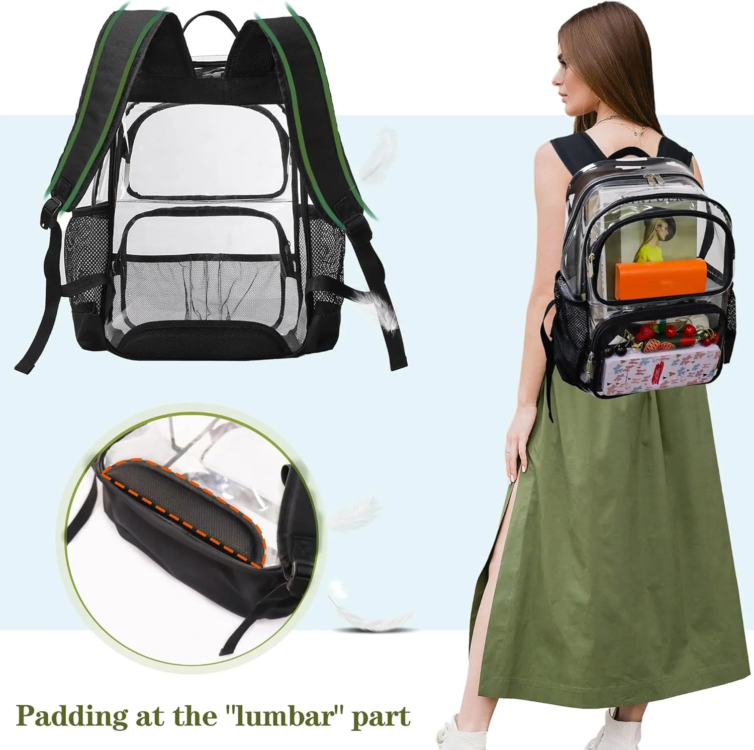 Clear Backpack Heavy Duty,17'' Transparent Bag See Through Backpack for College Work Travel Security,Blue