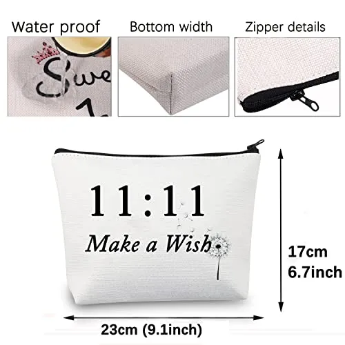 CMNIM 11 11 Make a Wish Gifts Makeup Bag Angel Gifts for Women Friendship Dandelion Gift 11 11 Angel Number Cosmetic Travel Bag (11 11 Make a Wish Gifts)