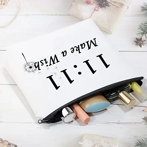 CMNIM 11 11 Make a Wish Gifts Makeup Bag Angel Gifts for Women Friendship Dandelion Gift 11 11 Angel Number Cosmetic Travel Bag (11 11 Make a Wish Gifts)