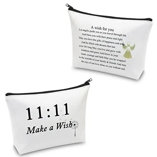 CMNIM 11 11 Make a Wish Gifts Makeup Bag Angel Gifts for Women Friendship Dandelion Gift 11 11 Angel Number Cosmetic Travel Bag (11 11 Make a Wish Gifts)