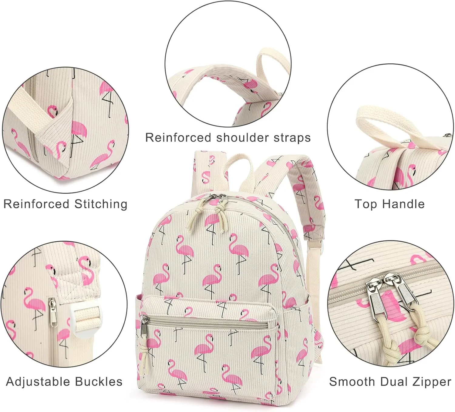 Corduroy Mini Backpack Purse for Women Girls, Fashion Small Backpack for Adults Teens Kids School Travel (Flamingo)