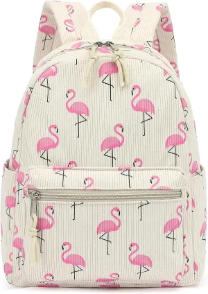 Corduroy Mini Backpack Purse for Women Girls, Fashion Small Backpack for Adults Teens Kids School Travel (Flamingo)