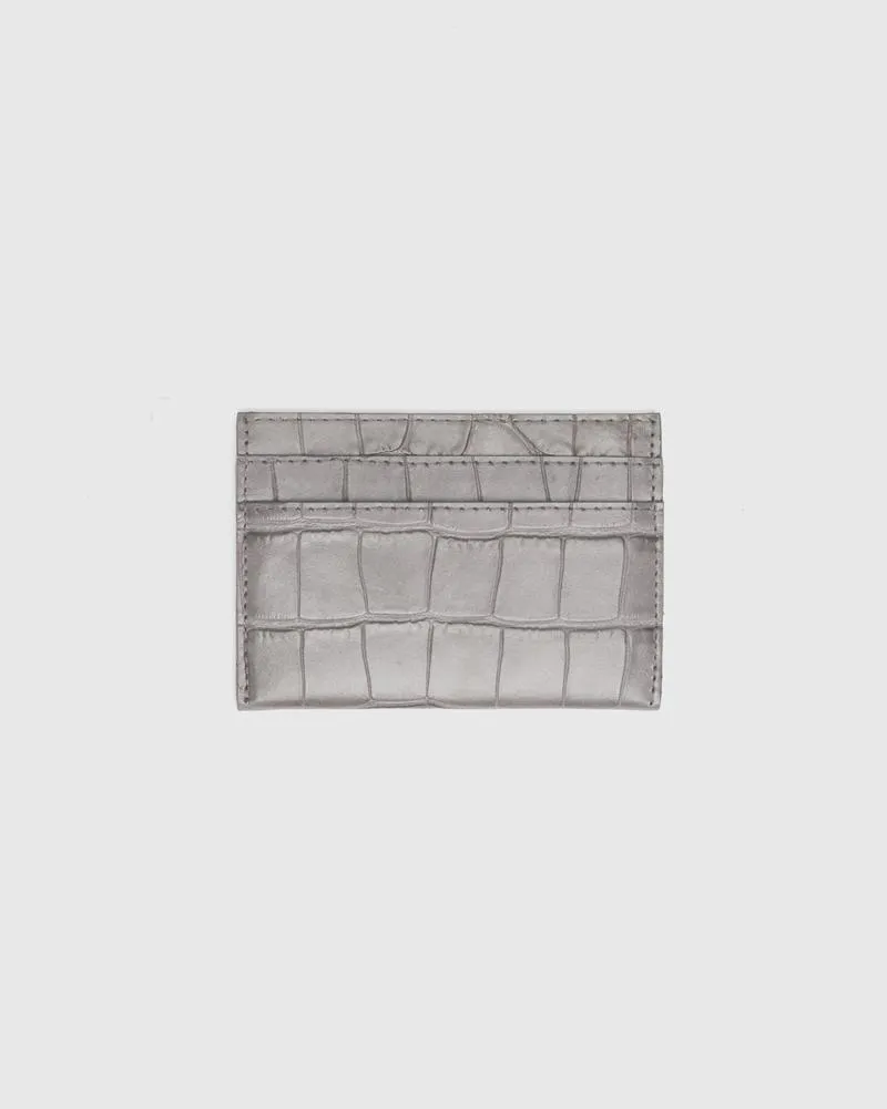 Croc Embossed Cardholder in Grey