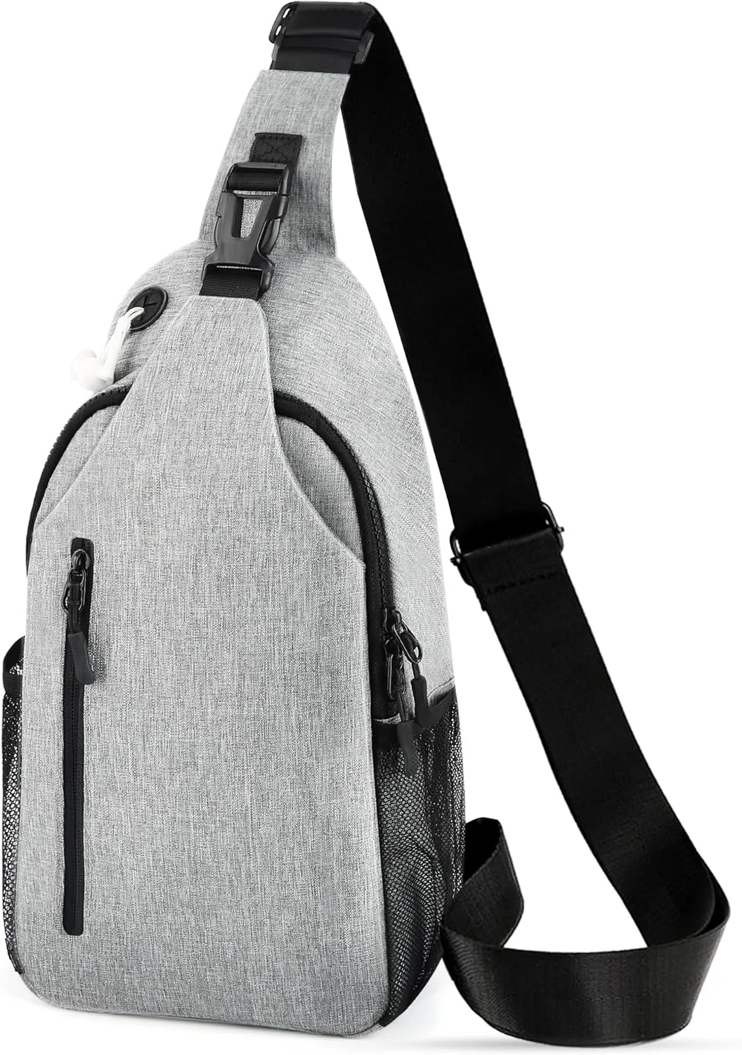 Crossbody Sling Bag for Women & Men, Waterproof Sling Backpack with USB Charging Port, Lightweight Shoulder Chest Bag for Hiking, Travel (Grey), Medium