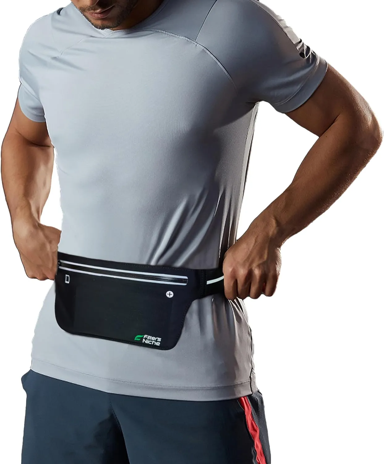 Fitter's Niche UltraSlim Fanny Waist Pack  Water Resistant Bag, Reflective Elastic Belt  Fit 24 to 43inch Waists, Holds Phones up to 6.7inch  Ideal for Indoor & Outdoor Workouts, Exercises & Trips