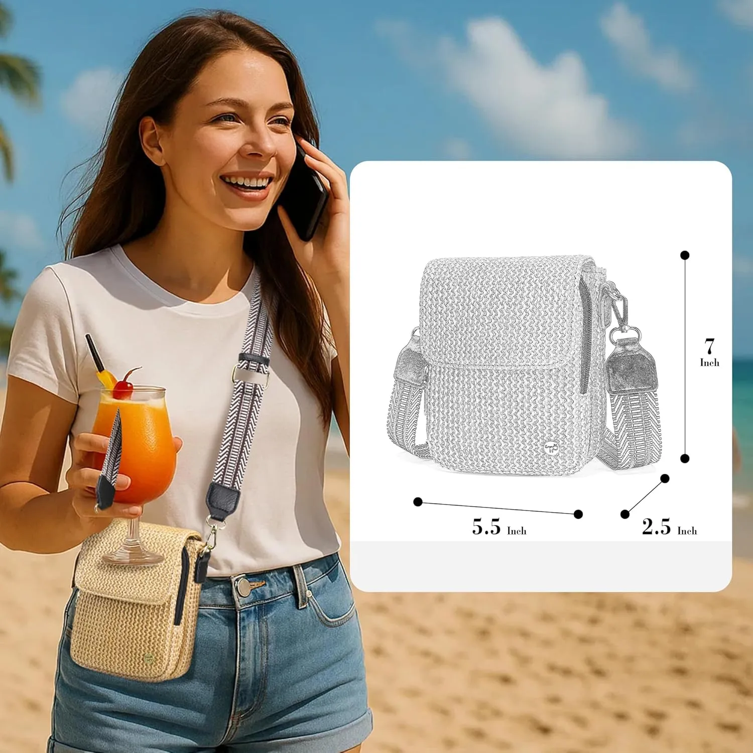 Haytijoe RFID Straw Crossbody Bag for Women 2025 Small Raffia Cell Phone Purse with Card Slots Crossbody Wallet for Travel