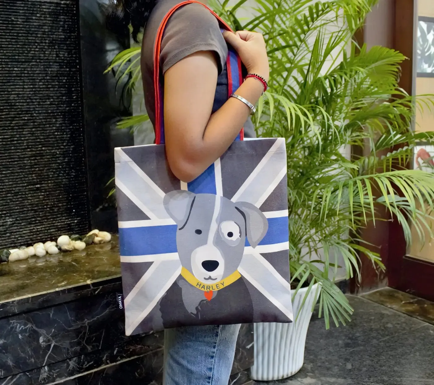 house of Omaya Printed Harley The Pet Blue Tote Bag 34x36 cm.