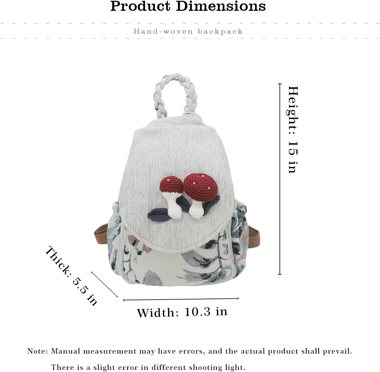 HUANGGUOSHU Women Cotton Woven Hippie Hemp Boho Canvas Embroidery Multi Pocket Retro Cute Backpack Wallet BackpackMushroom
