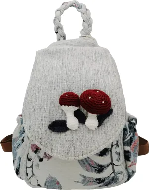 HUANGGUOSHU Women Cotton Woven Hippie Hemp Boho Canvas Embroidery Multi Pocket Retro Cute Backpack Wallet BackpackMushroom