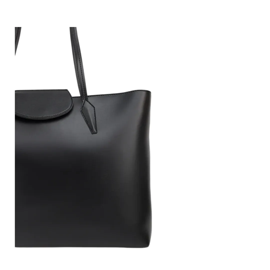 Jinglz Elegant Black Leather Tote Bag for Everyday Use