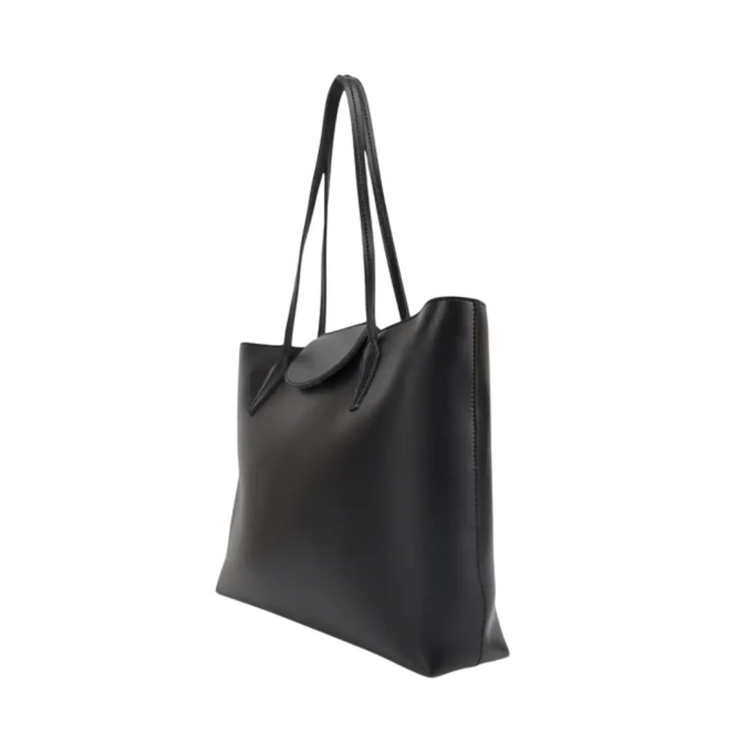 Jinglz Elegant Black Leather Tote Bag for Everyday Use