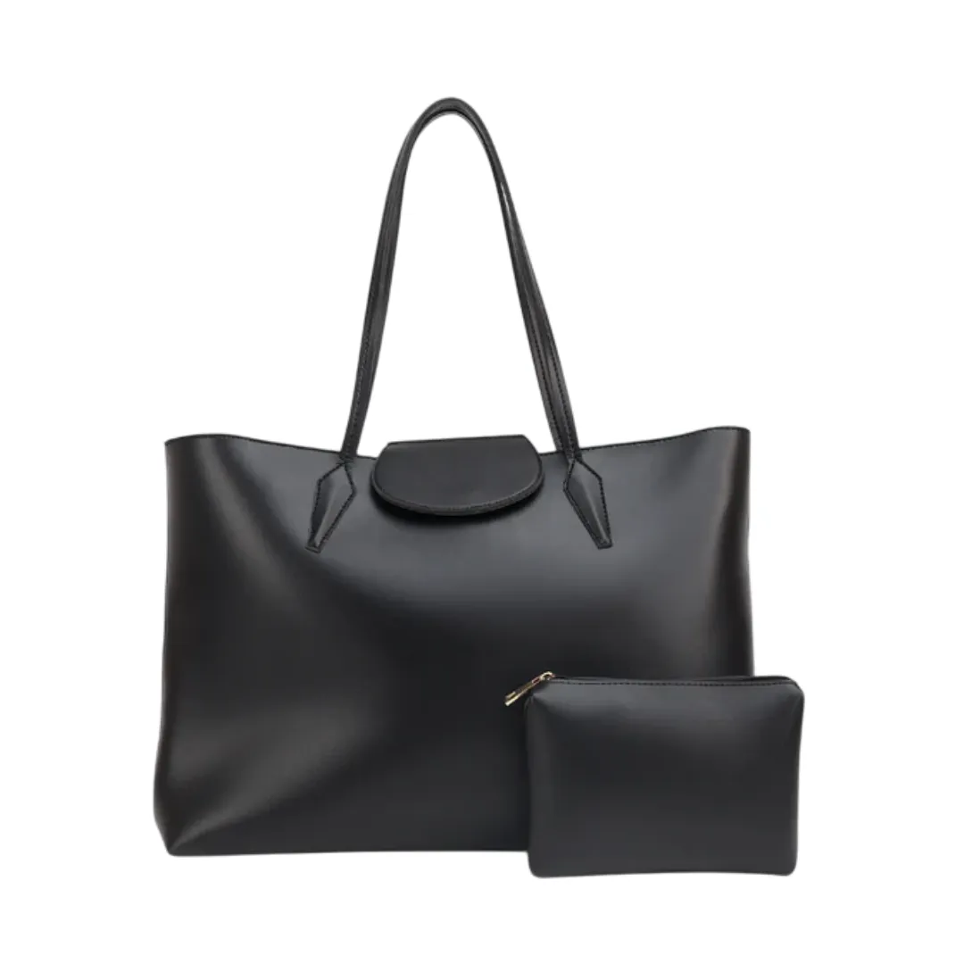 Jinglz Elegant Black Leather Tote Bag for Everyday Use